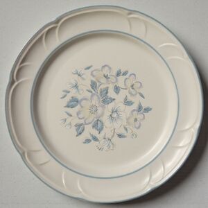 Vtg Ashberry Country Ware Salad Dessert Pie Blue Rim Plate Stoneware Oven Proof